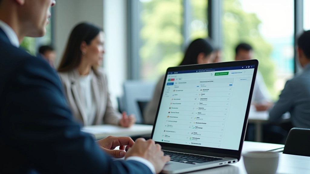 Person using project management software on laptop showing task allocation and timeline view